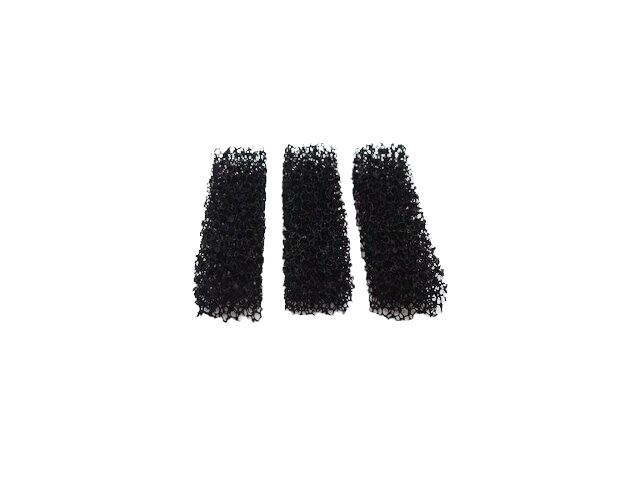 Spare filter for the Forest Air Home: three short pieces of black foam against a dark background.